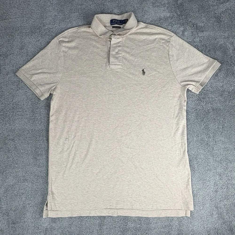 Ralph Lauren Polo Shirt Mens L Slim Fit Flesh Pon Casual Tan Short Sleeve